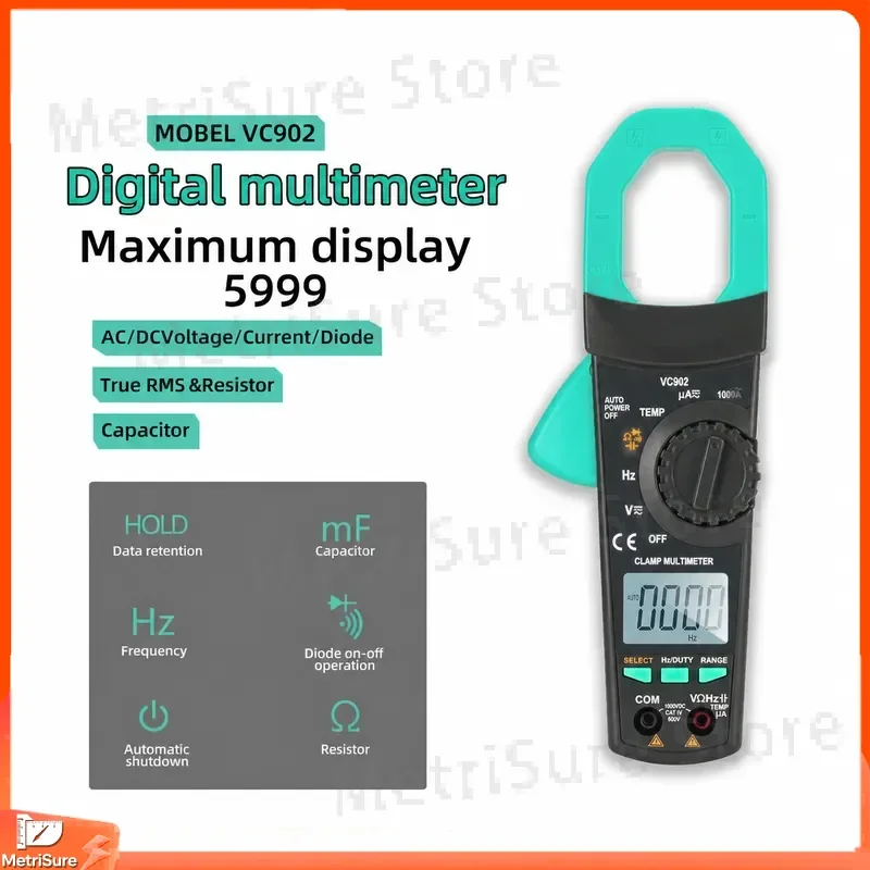 Digital Clamp Meter 1000A AC DC True RMS Multimeter with Auto Range Diode Test Temperature Measurement Frequency Test CAT IV
