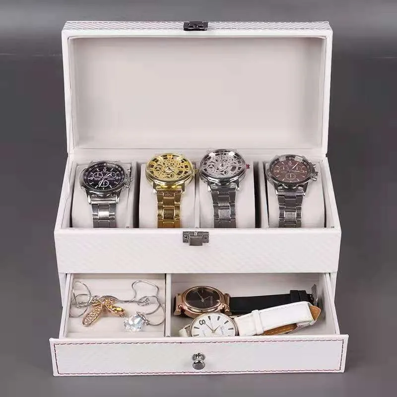 Multifunctional Watch Boxes Modern Luxury Leather Watch Boxes Drawer Large Capacity Watches Box Home Ring Earrings Storage Case