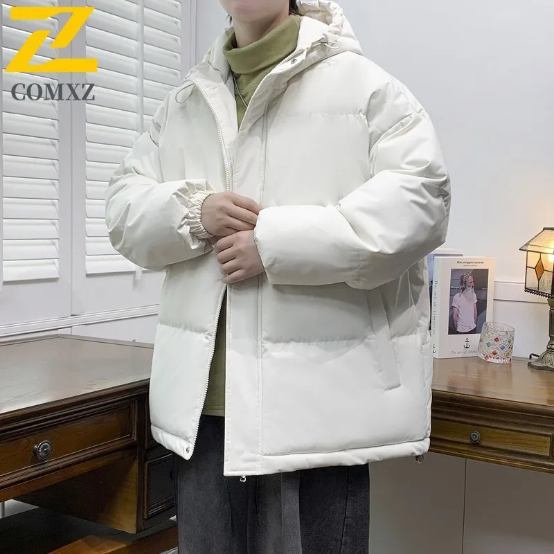 COMXZ Mens Bread Jacket Leisure Hooded Collar Camping Lightweight Parker Coat Hiking Cold Protection Solid Color Winter Coats