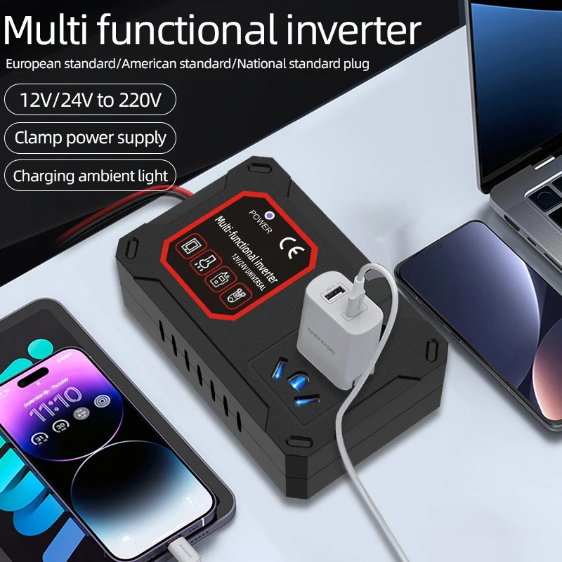 سيارة عاكس الطاقة 200 واط 12 فولت/24 فولت إلى 220 فولت محول مهايئ شاحن مقبس عالمي المحمولة مركبة محمولة محولات السيارات المنزلية
