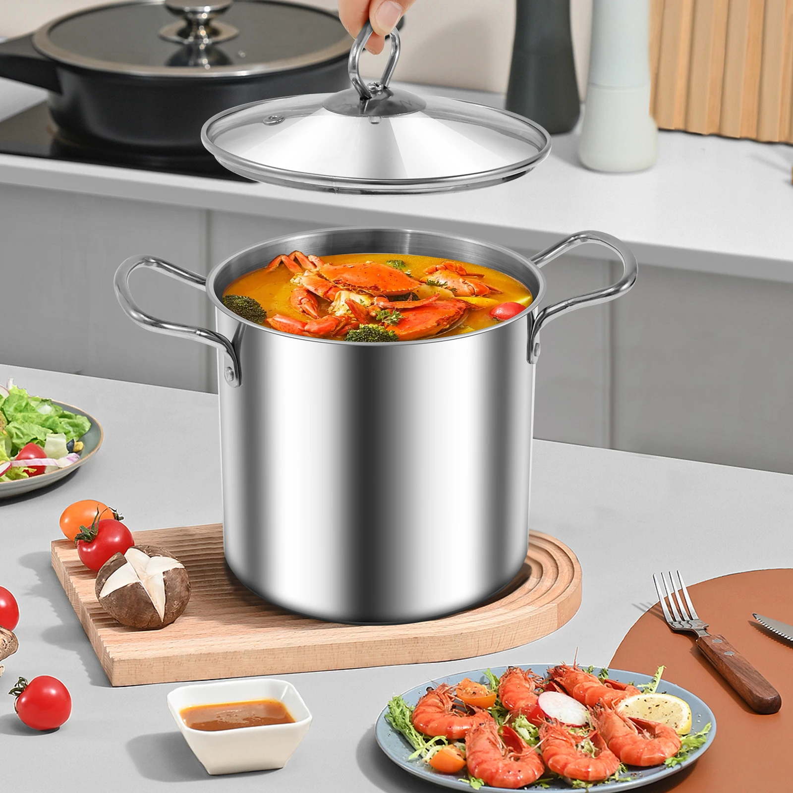 Deep Fryer Pot with Basket 3.5L Deep Frying Pot with Clear Lid Stainless Steel Deep Oil Fryer with Anti Scalding Handle