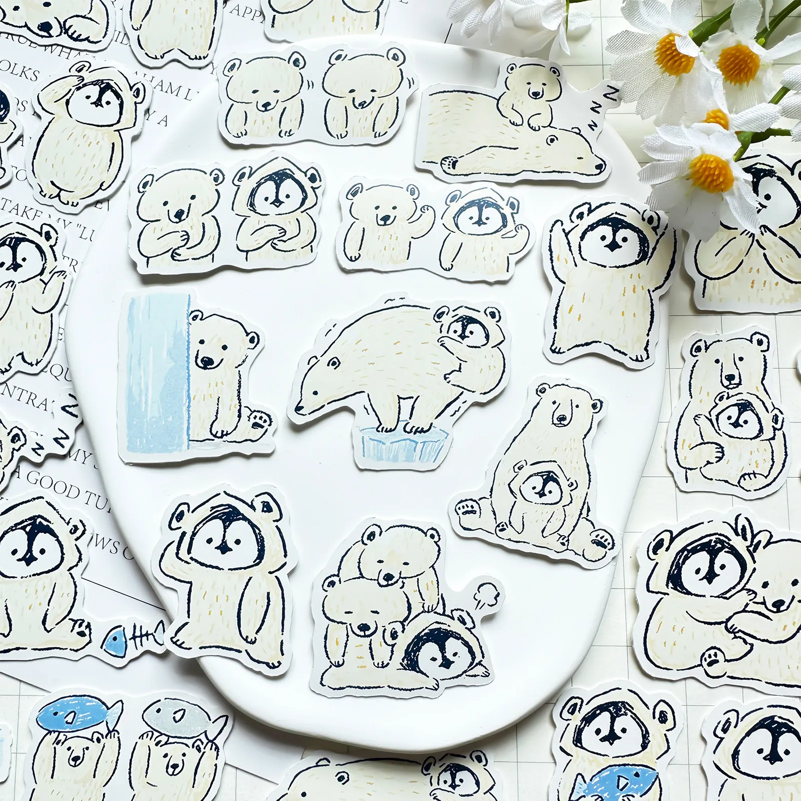 Abstract Scribble Style Polar Bear Penguin Stickers for Kids DIY Journal Notebook Phone Case Decoration
