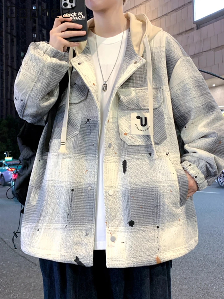 

2025 Spring and Autumn Men's Gray Blue Jacket Winter Fleece Lined Thickened Hooded Sweatshirt Long Black Sweatpants Set