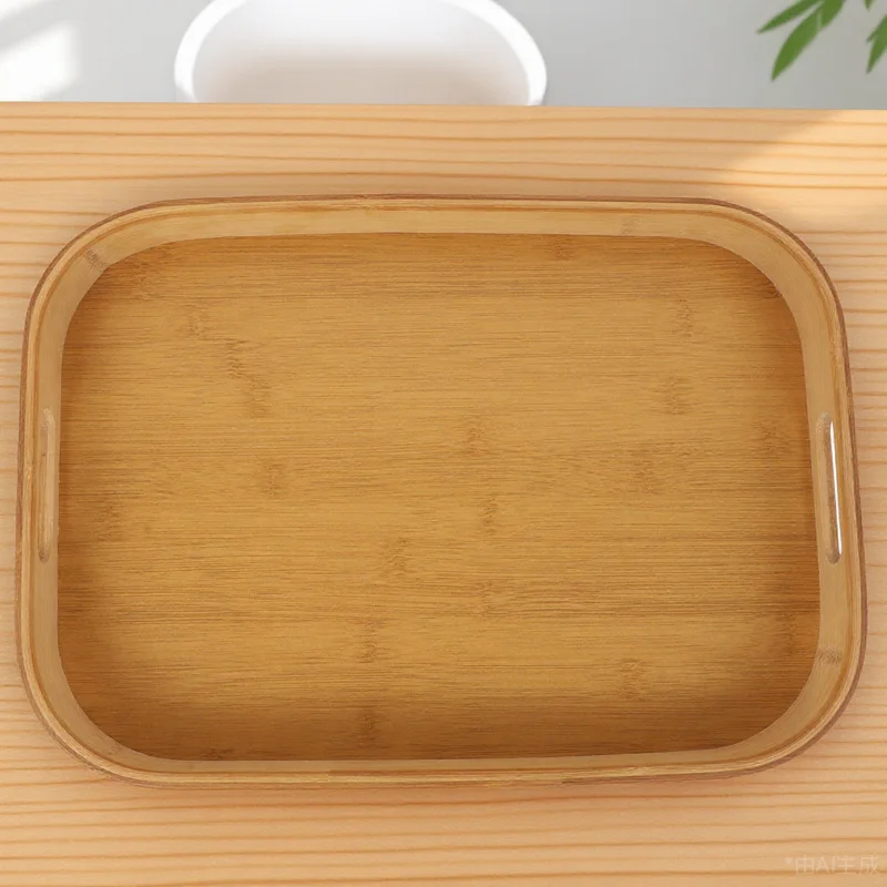 

1pc Bamboo Food Serving Tray Lightweight Portable Storage For Snack Fruit Dessert Tea Coffee Practical Home Hotel Spa Use
