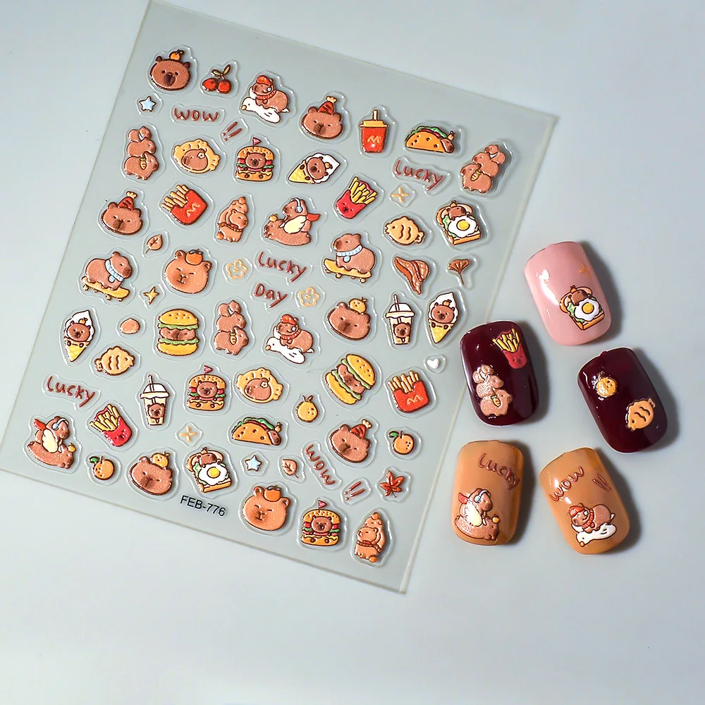 Capybara Nail Sticker 5D Cute Animal Decal Nail Art Sliders Foil Tattoo FEB-776