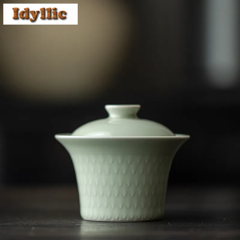 

140ml Celadon Dragon Scales Gaiwan Luxury Tea Tureen Tea Bowl With Lid Kit Tea Maker Cover Bowl Chinese Teaset Accessories Craft