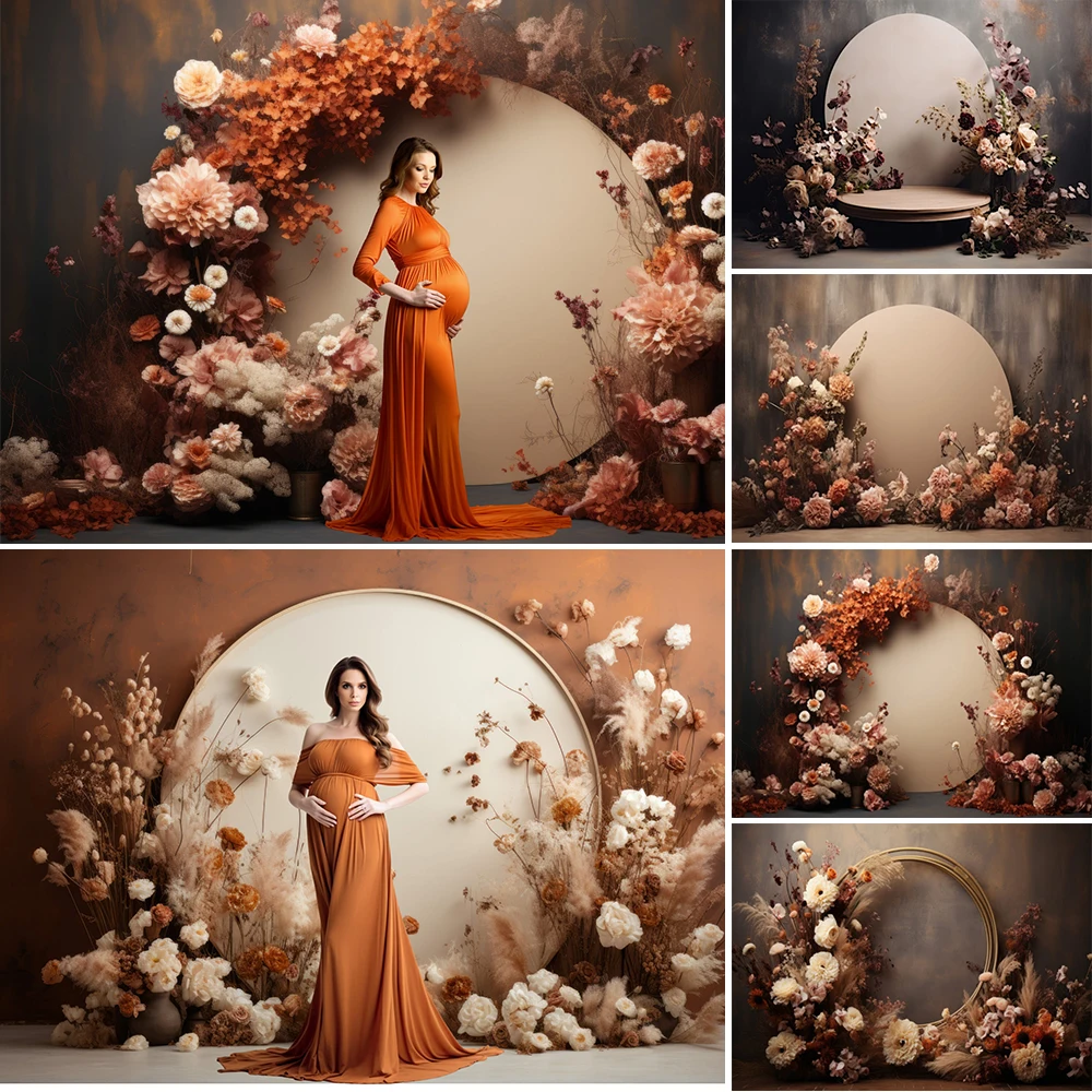 

Boho Pampas Style Photography Backdrop Maternity Party Portrait Round Ring Flower Background Cake Smash Decor Photo Studio