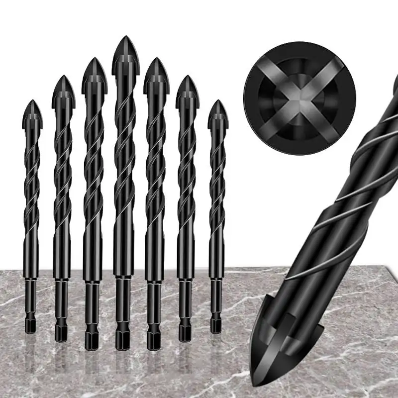 

4-edge Cross Hex Drill Bit Set For Concrete Porcelain Tile Glass Metal Drill Bits Kit Tools Carbide Drills 3/4/5/6/7/8/10/12 mm