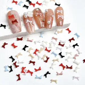 100 Buah Ikatan Simpul Warna Solid Dekorasi Seni Kuku Resin 3D Mini Busur Garis Lucu Hiasan Kuku untuk Aksesori Kuku Jepit Rambut DIY 6 pita kuku penjualan terbaik - №