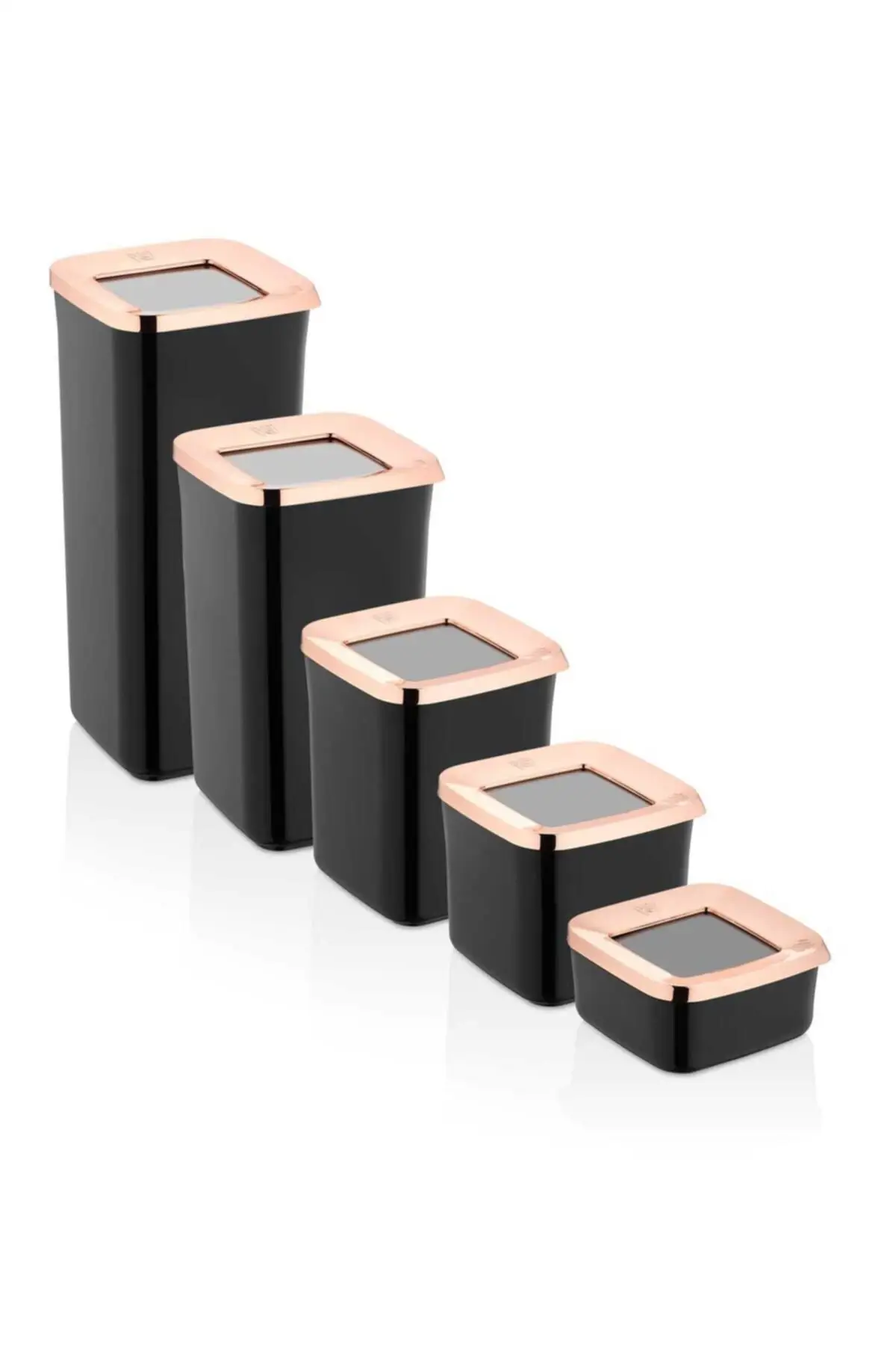 DOLBOVI square case with lid 5-piece storage container black color copper cover.