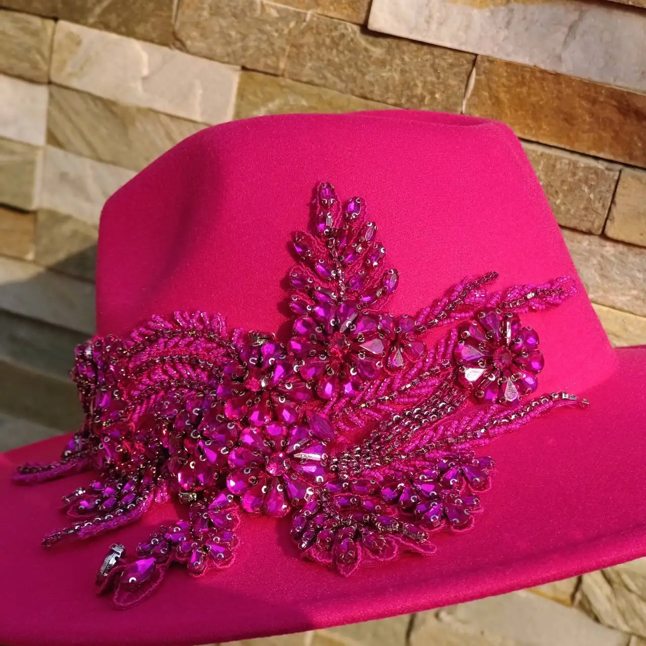 Róża DIY kapelusz kapelusz Fedora z haftem diamentowym jesień/zima wesele elegancki kapelusz podróży 56-58CM sombrero mujer