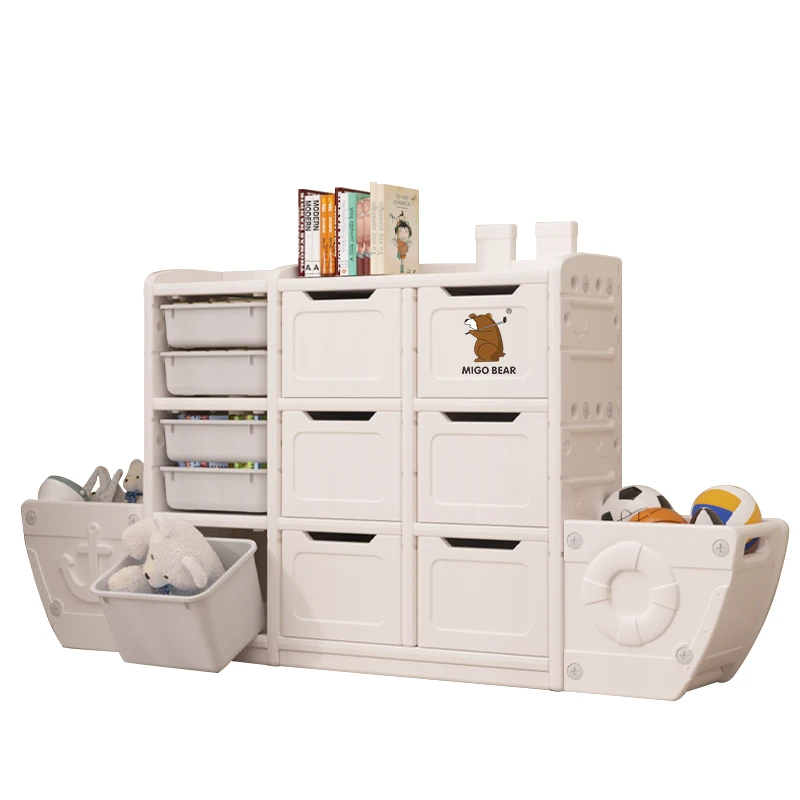 

Large-Capacity Ship Shape Toy Teen Organizer Baby Furniture Sets Children BookShelf Plastic Storage Box Kids Cabinets