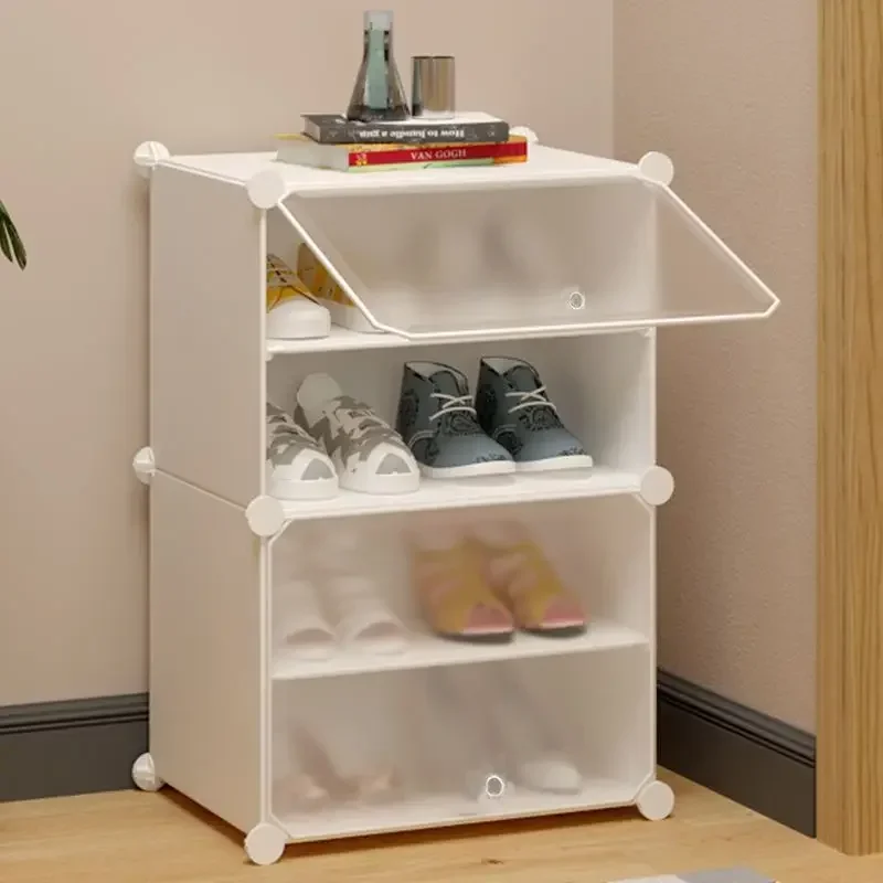 Modern Dorm Plastic Shoe Cabinets Small Portable Narrow Transparent Shoe Rack Shelf White Meuble A Chaussure Entryway Furniture