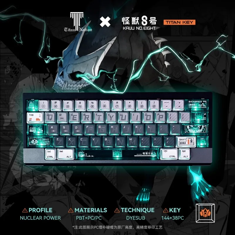 Titan Nation Keycaps Monster No.8 Theme Nuclear Power Profile Keycap 144 Keys PC Transparent Keycaps for Mechanical Keyboard