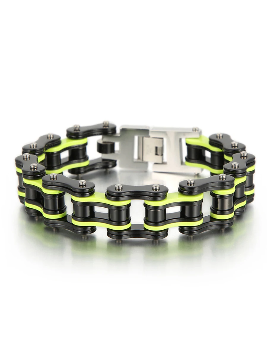 AliExpress GD-KSN Men's Chain Bracelets Bangles Yellow Biker Bicycle Motorcycle Chain Link Bracelets for Men Stainless Steel Punk Jewelry