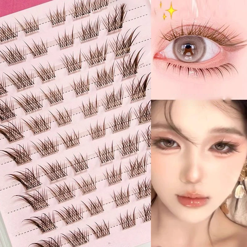 10 Rows Fluffy False Eyelashes Reusable DIY Self-adhesive Segmented Thick Winged Lash Extension Fox Eye Effect Daily Use