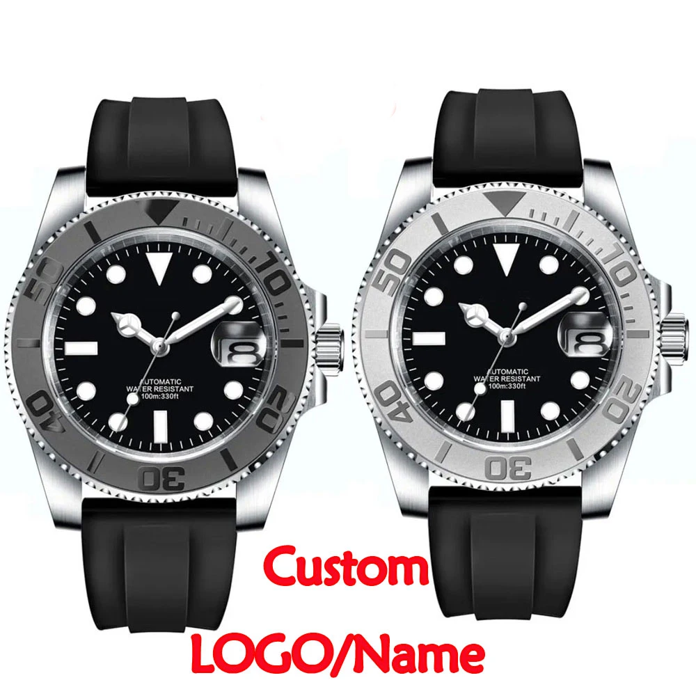 นาฬิกาข้อมือผู้ชายแบบกลไกอัตโนมัติ Miyota 8215/NH35  หน้าปัดเซรามิกขนาด 40 มม.  สายยาง  พร้อมฟังก์ชั่นเรืองแสง  แบบ DIY  สามารถปรับแต่งได้