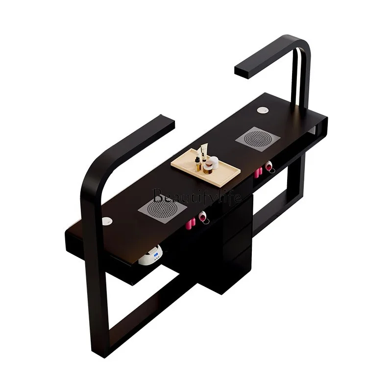 

European Cool Nail Table With Dust Collector Professional Luxury Premium Manicure Table With Storage Design Mesa Salon Furniture