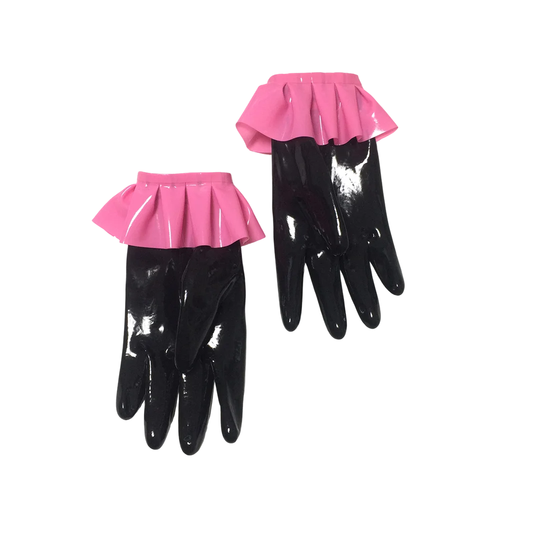 Guantes cortos de látex de goma para hombre y mujer, con borde de volantes de encaje, S-LA112