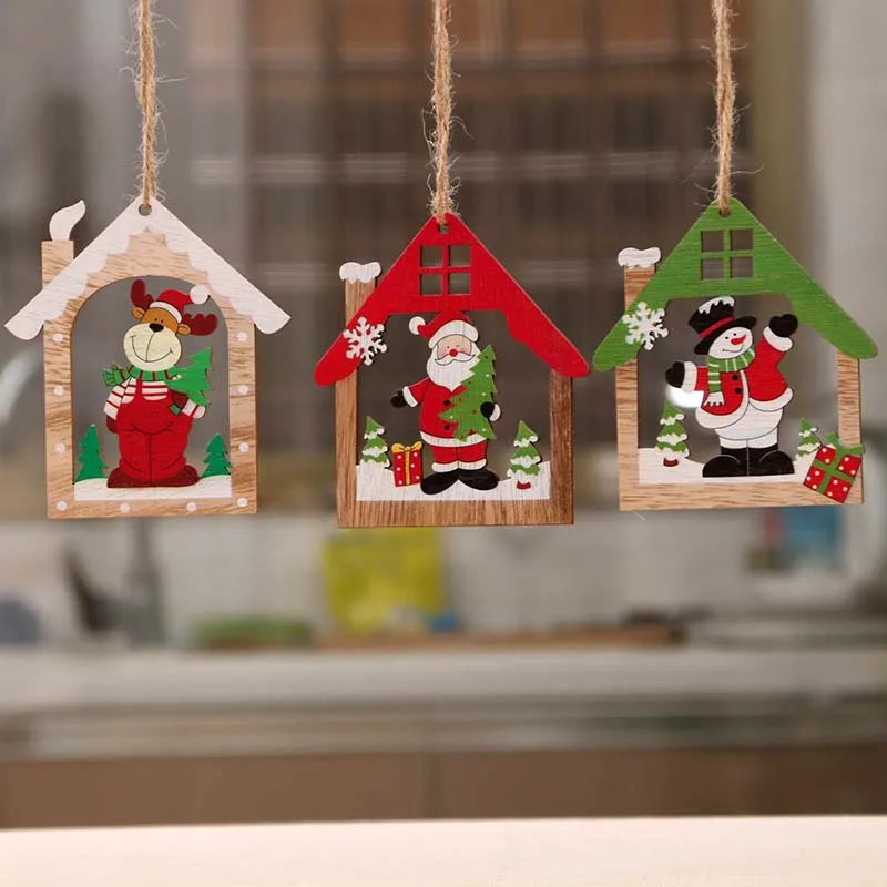 1 stücke Weihnachten Anhänger Holz Handwerk Santa Claus Decor Schneemann Ornament für Home
