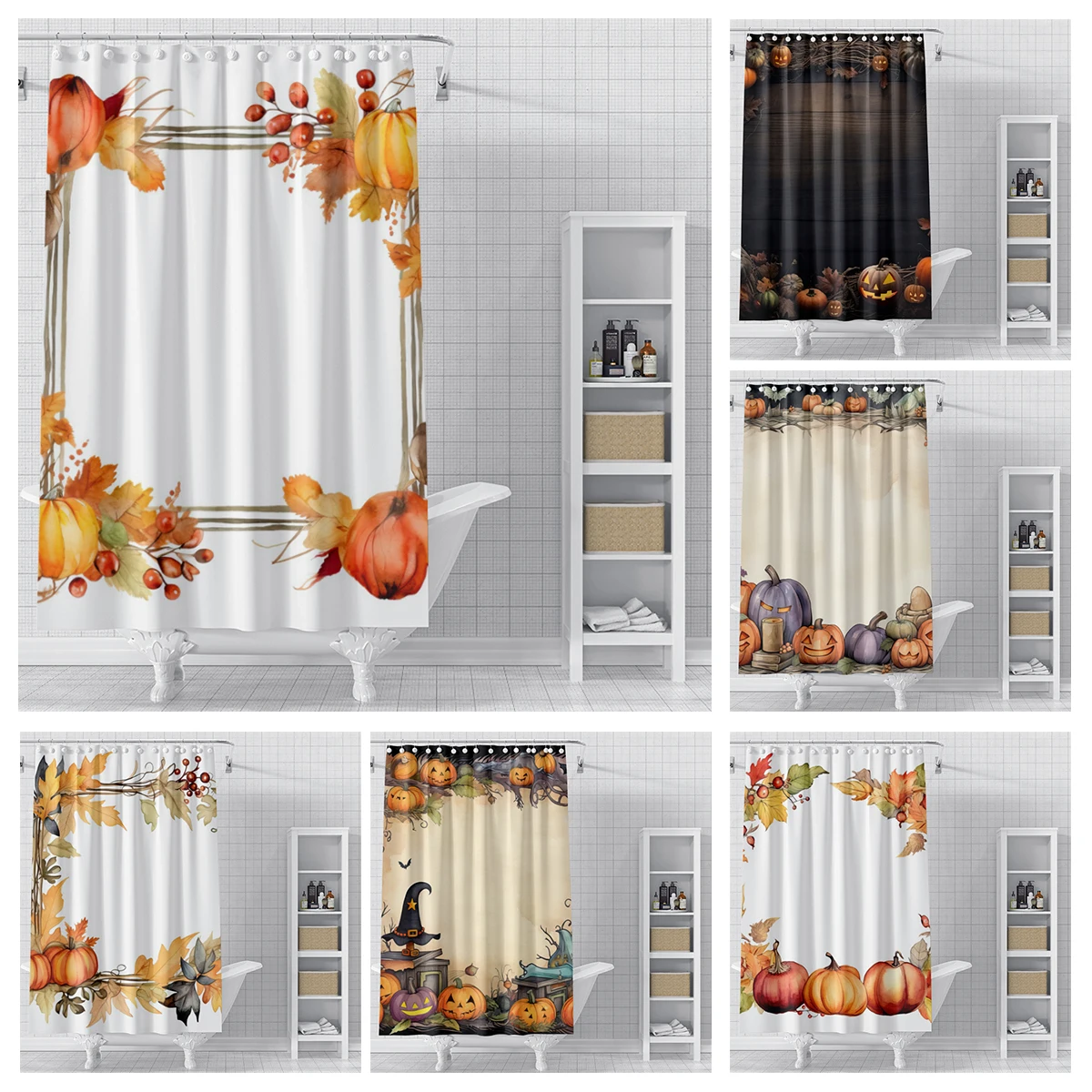 Home decoration shower curtains bathroom waterproof curtain fabric Modern Nordic Living Room happy Halloween Autumn Pumpkin