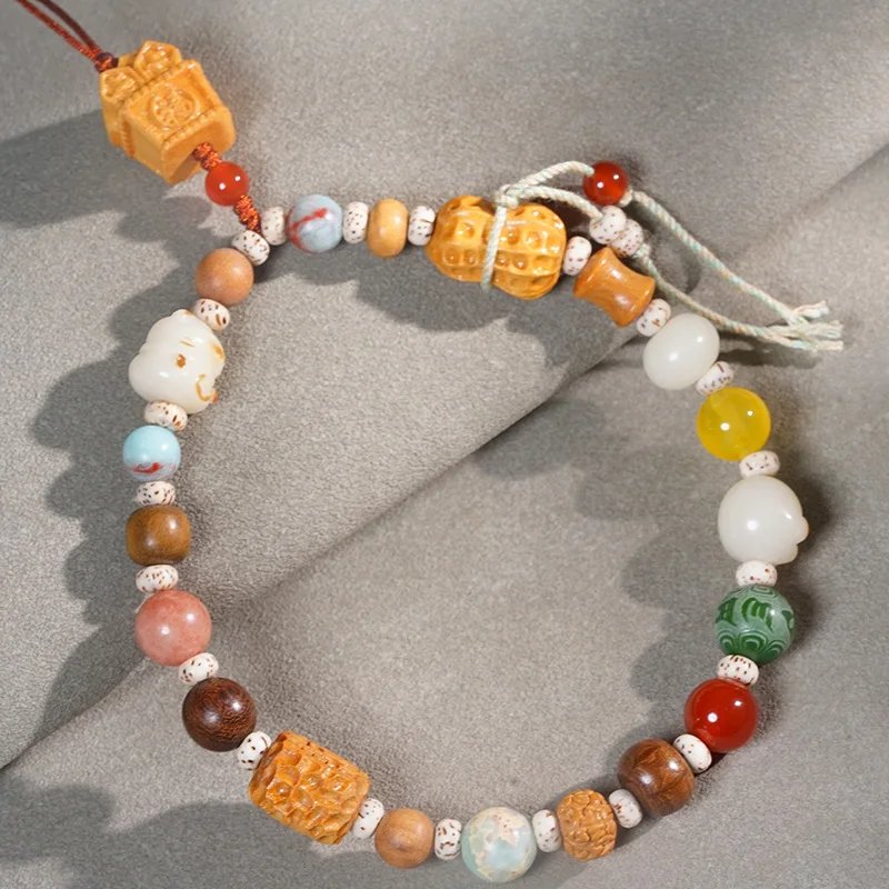 Creative Eighteen-Seed Bodhi Multi-Precious Lucky Draw Chain Cute Jewelry Phone Charm Holiday Gift For Friends