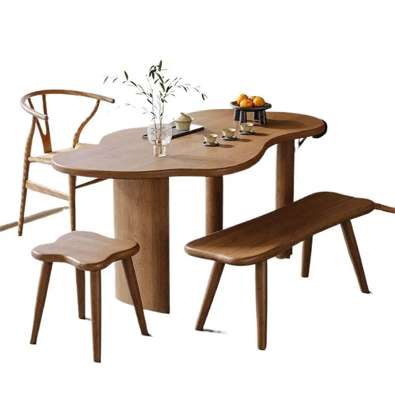 

Solid wood exquisite balcony tea table and chair combination special-shaped simple home small apartment tea table