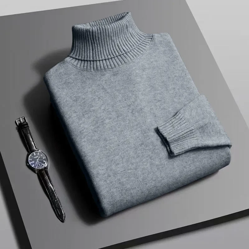 Autumn Mens High Quality Knitted Turtleneck Sweater Slim Fit Long Sleeve Anti-pilling Pullover Solid Color Trend Men Streetwea