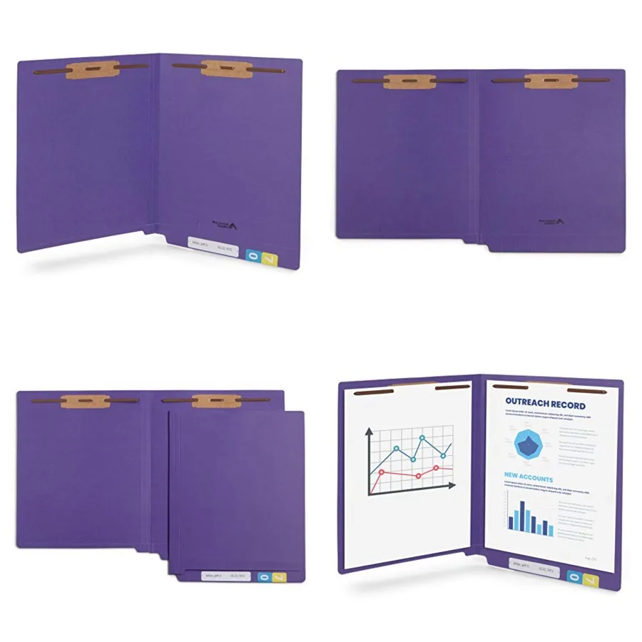 

50 Full End Tab File Folders With Fasteners, Letter Size, Two Prongs, 50 Pack