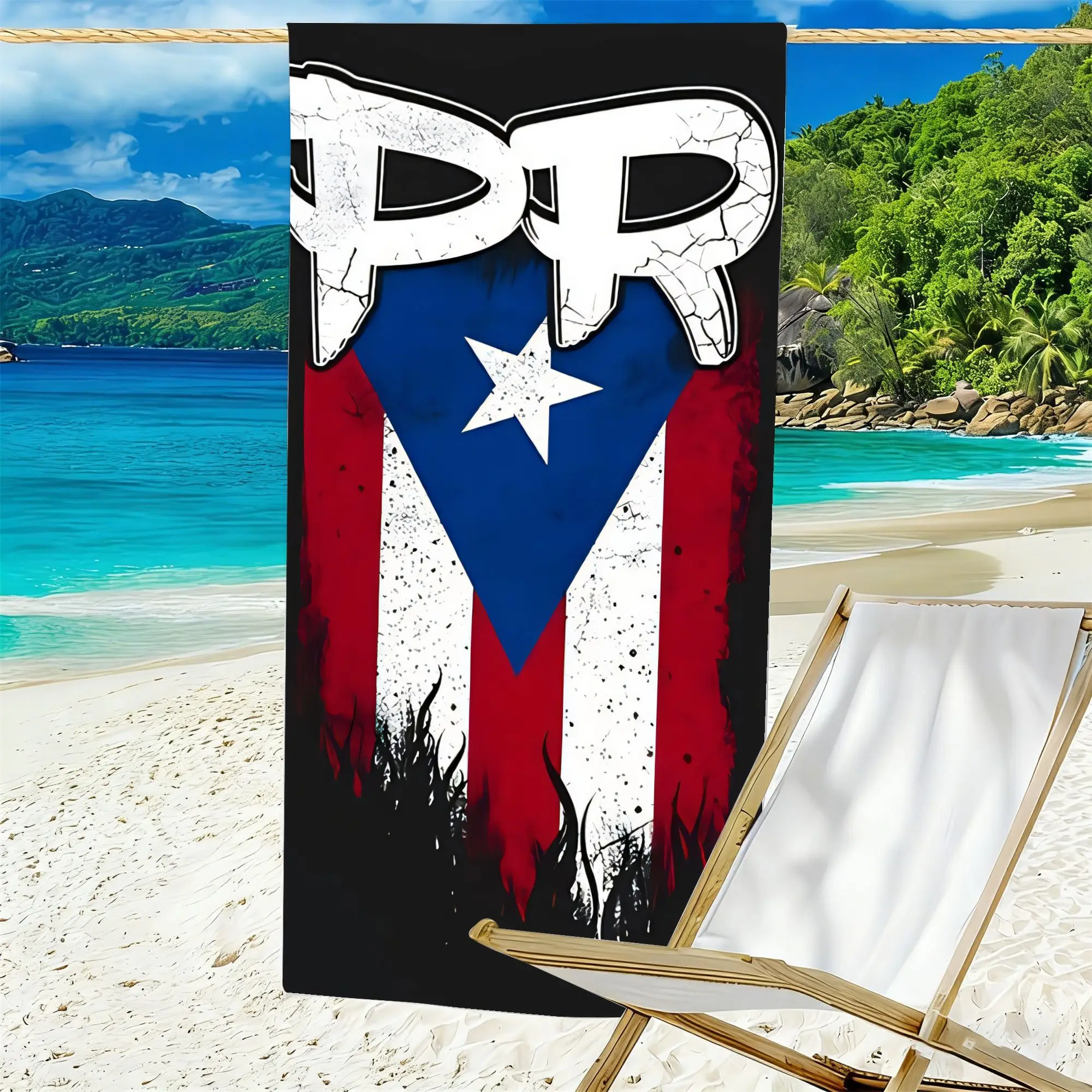 1PC Puerto Rico PR Boricua Pride Flag Beach Towel Large Microfiber Super Absorbent Quick‑Dry Sand Proof Bath Towel