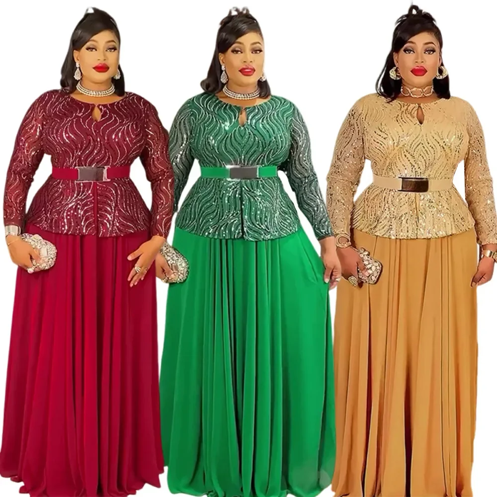 

Elegant African Dresses for Women 2025 New Africa Clothing Plus Size Turkey Wedding Party Long Dress Dashiki Ankara Sequin Robe