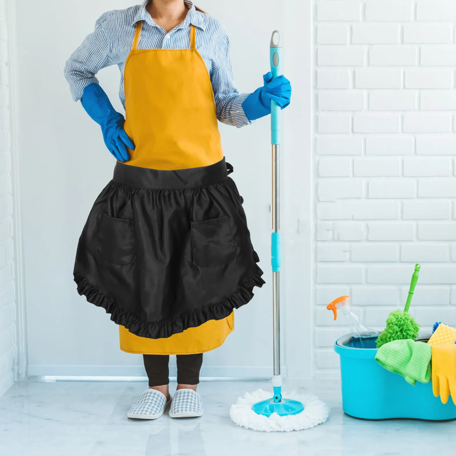 

Half Apron For Women With Ruffled Edges 2 Pockets Princess Style Kitchen Cooking Restaurant Cafe Garden Laundry Bake Art Paint