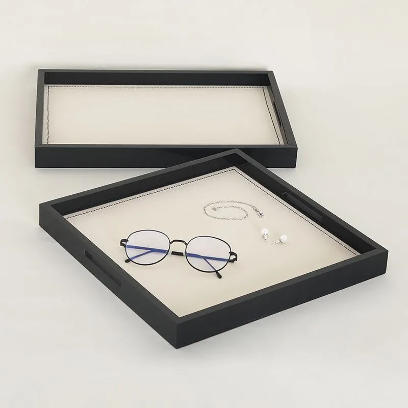 Acrylic Jewelry Display Tray with Handle Luxury Counter Necklace Showcase Trays Leather Rings Storage Board Women's Earring Tray