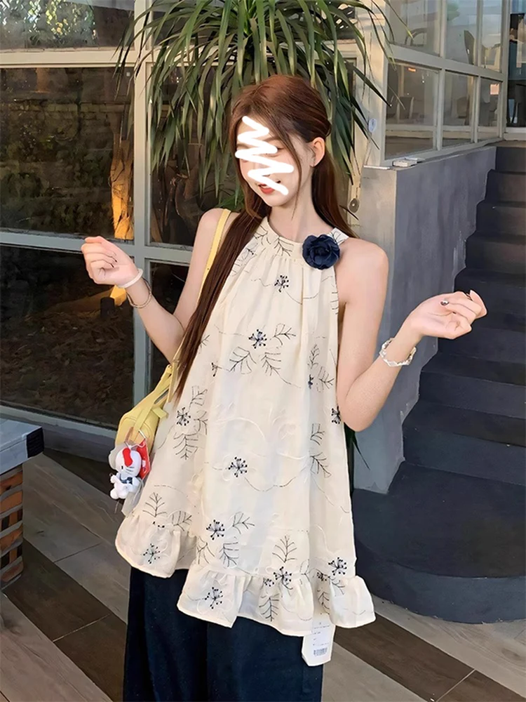 

Женский летний уличный топ без рукавов с уникальным дизайном, свободного кроя, с цветочным принтом, в стиле Pure Sweet Spicy Ne