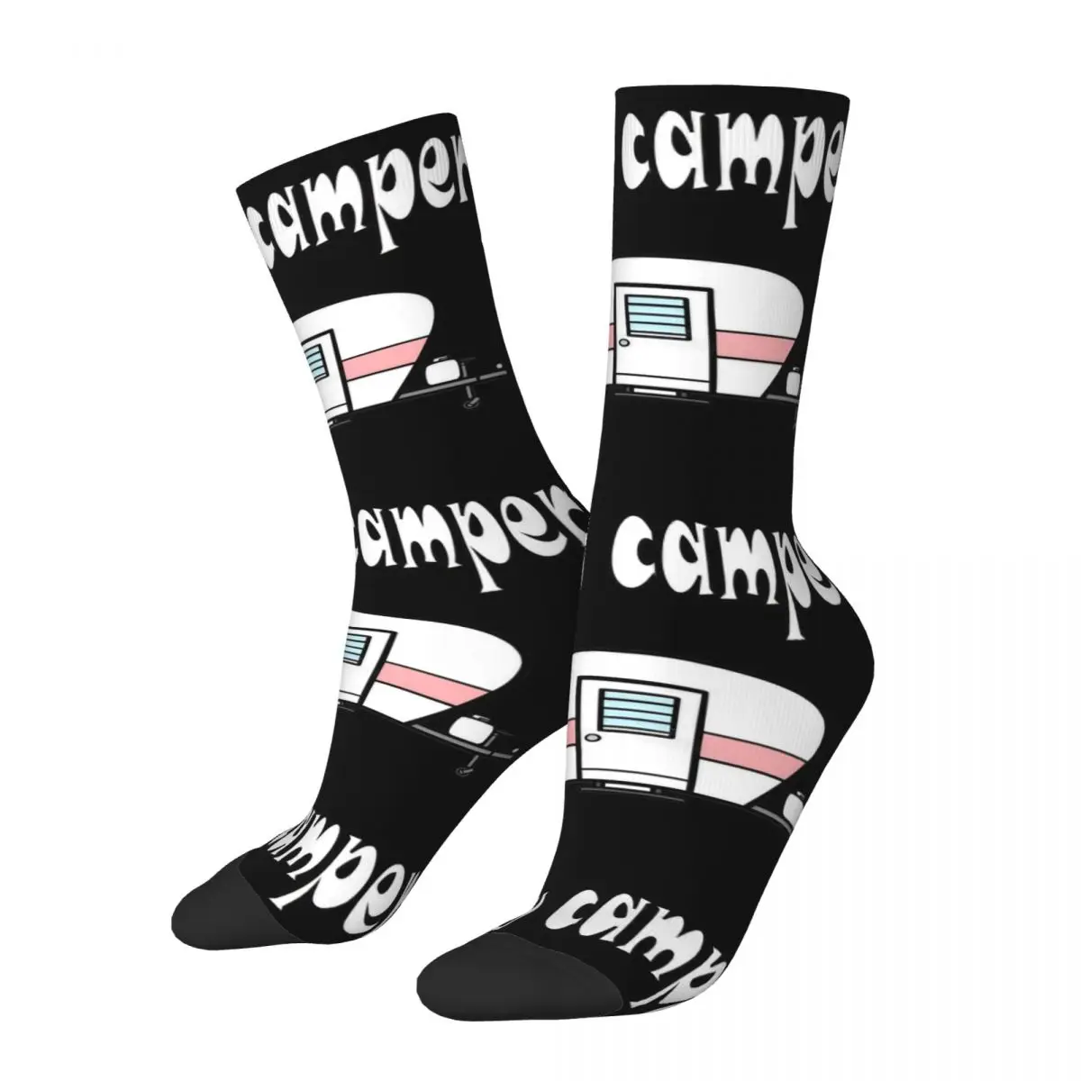 Casual Male Socks Camping Happy Camper Product Comfortable Graphic Sock All Seasons