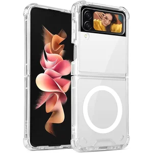 Samsung Galaxy Z Flip 3/4/5 Magsafeケース耐久性のあるエアクッションサポートワイヤレス充電電話ケースの磁気透明 8ベストセールスギャラクシーフリップ4カバー-2