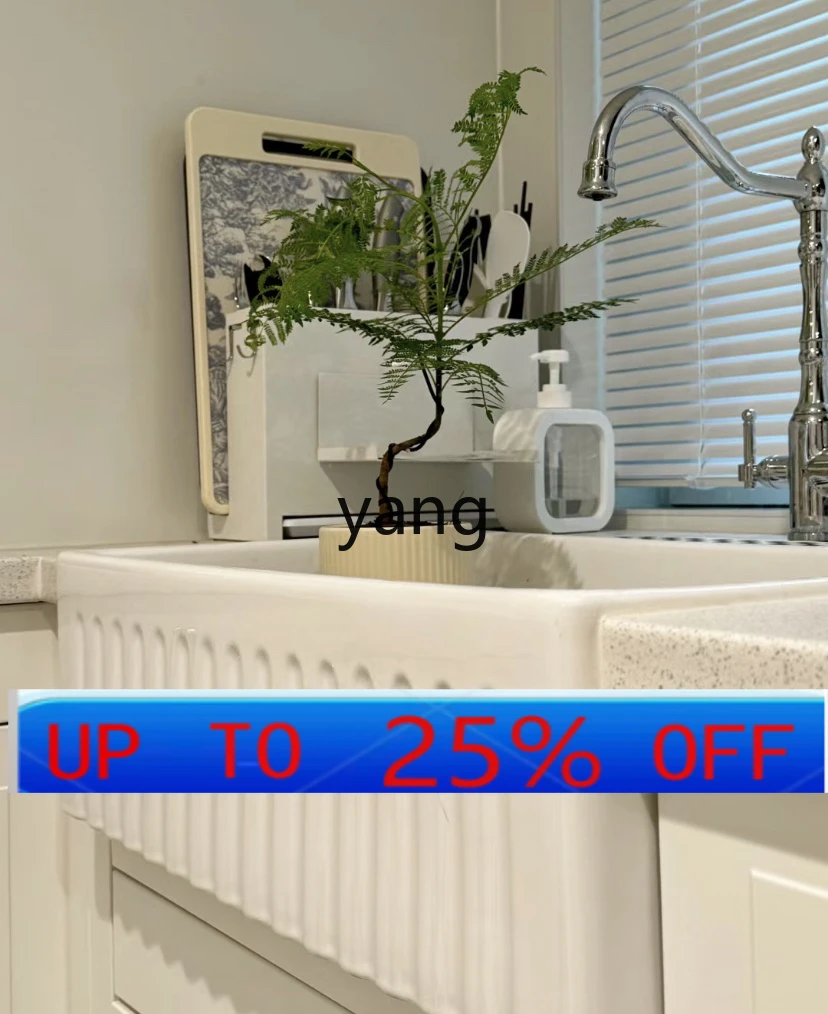 

YJQ retro ceramic sink kitchen washing basin large single slot front semi-embedded