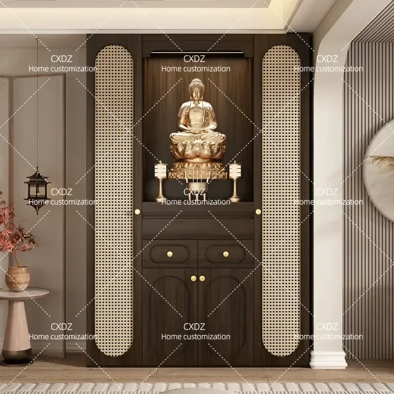 New Chinese Style Buddhist Niche Cabinet Household Buddha Statue Shelf Shrine Vertical Cabinet Modern God of Wealth Offering