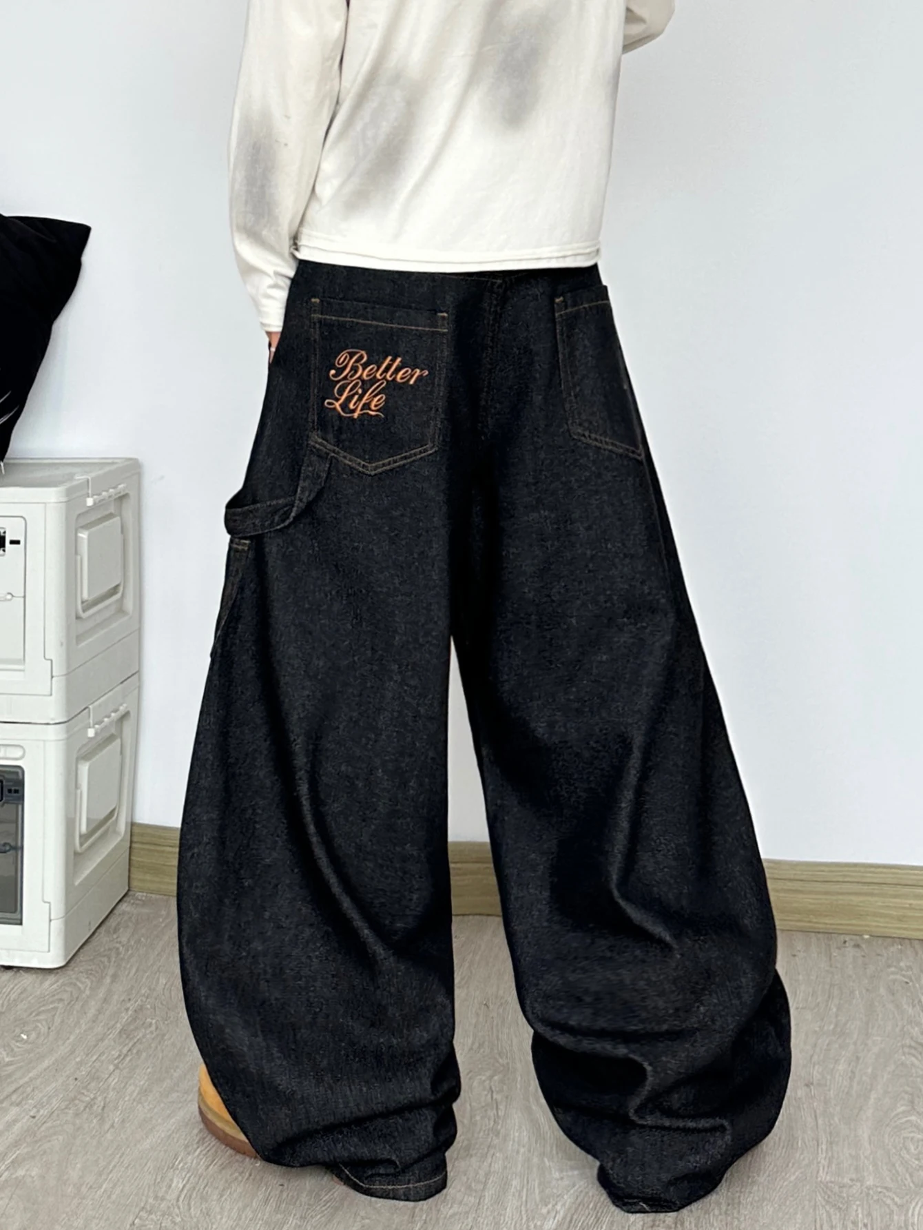 Men's Y2K Jeans Vintage Letter Embroidered Baggy Wide Pants For Men, Versatile Loose-Fitting Casual Denim Long Trousers