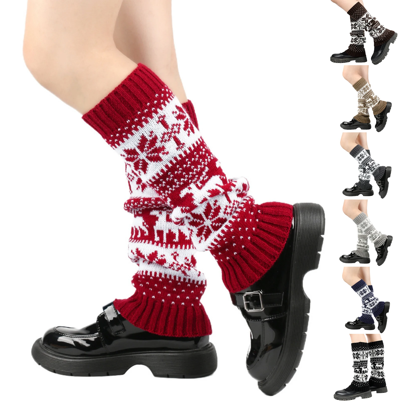 

Christmas Boot Socks Womens Winter Leg Warmers Ankle Stretch Slouch Warm Thermal Ladies Wool Knitted Snowflake Female Gaiter