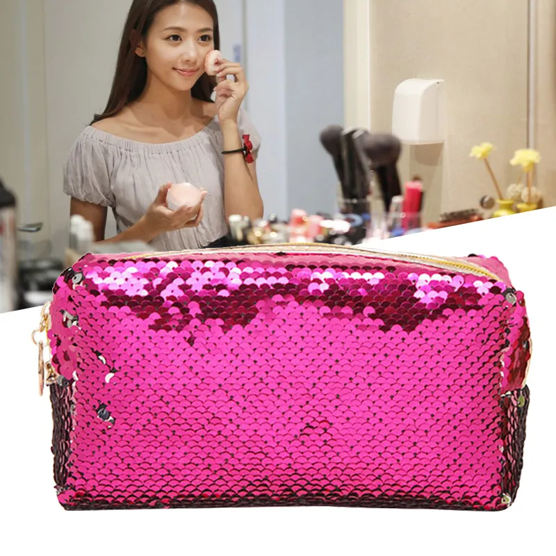 New Fashion Sequin Glitter Portable Cosmetic Bag Organizer Holder Small Makeup Travel Storage Beauty Wash Zipper Women Girl Box