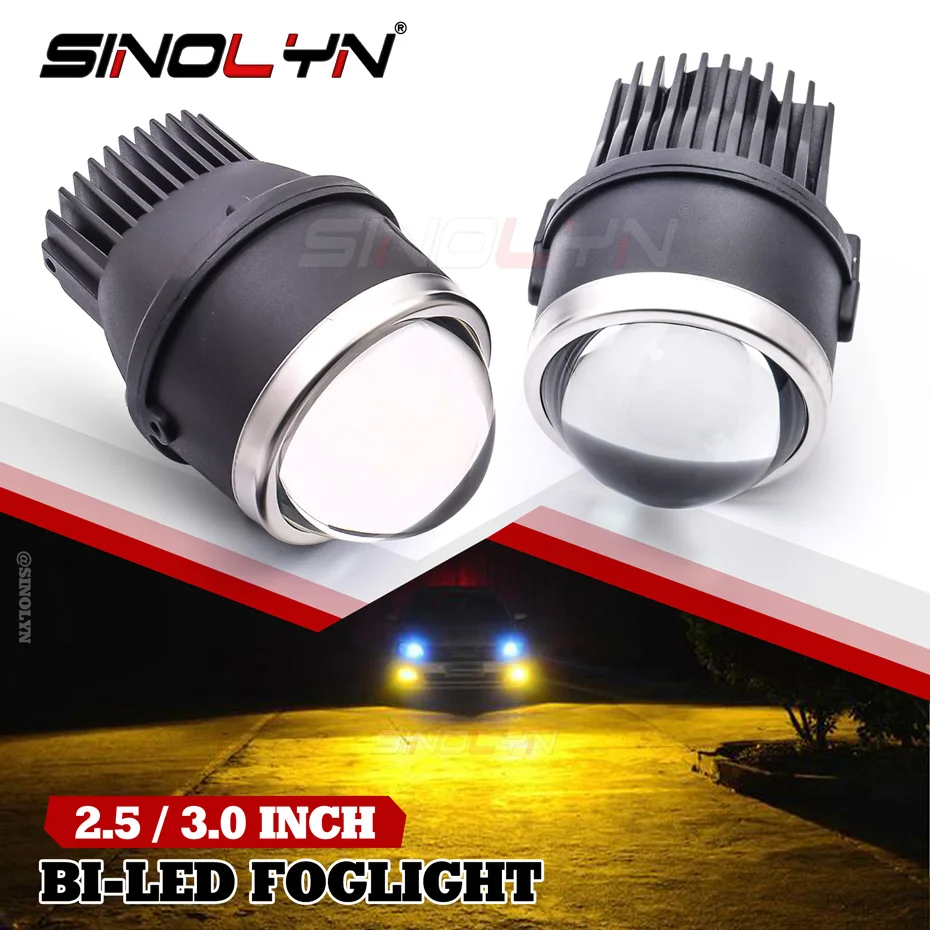 Sinolyn 2.5/3.0 Inch Bi LED Fog Lights 3000K 6000K LED Driving Lamp Car Spotlight Fog Projector Lenses Akcesoria samochodowe Retrofit
