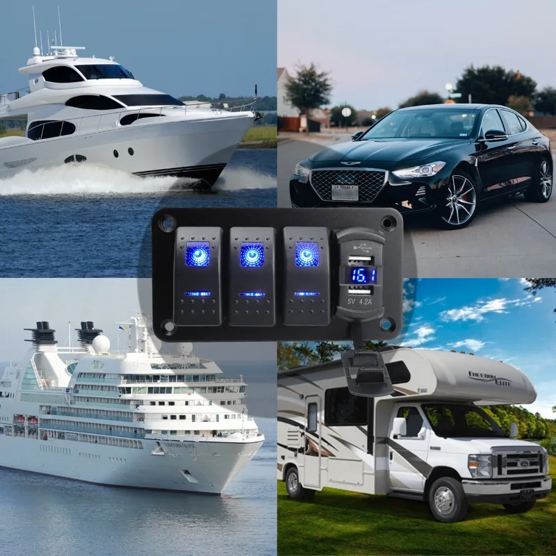 

Car LED Rocker Switch Panel Digital Voltmeter 12V 24V 4.2A USB Charging Switch Panel For Car Marine Boat RV Camper Accessories