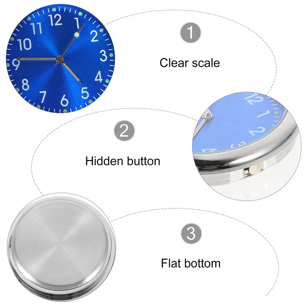 2Pcs Car Digital Clock Auto Mini Adhesive Vehicle Dashboard Clocks Steel Glass Durable Car Clocks Vehicle Dashboard Clock
