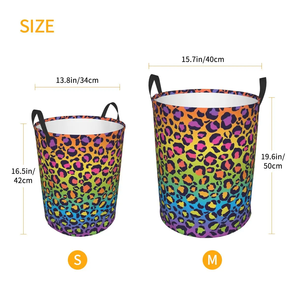 Bright Rainbow Ombre Gradient Leopard Print Pattern Foldable Laundry Baskets Dirty Clothes Home Organizer Large Waterproof Bag