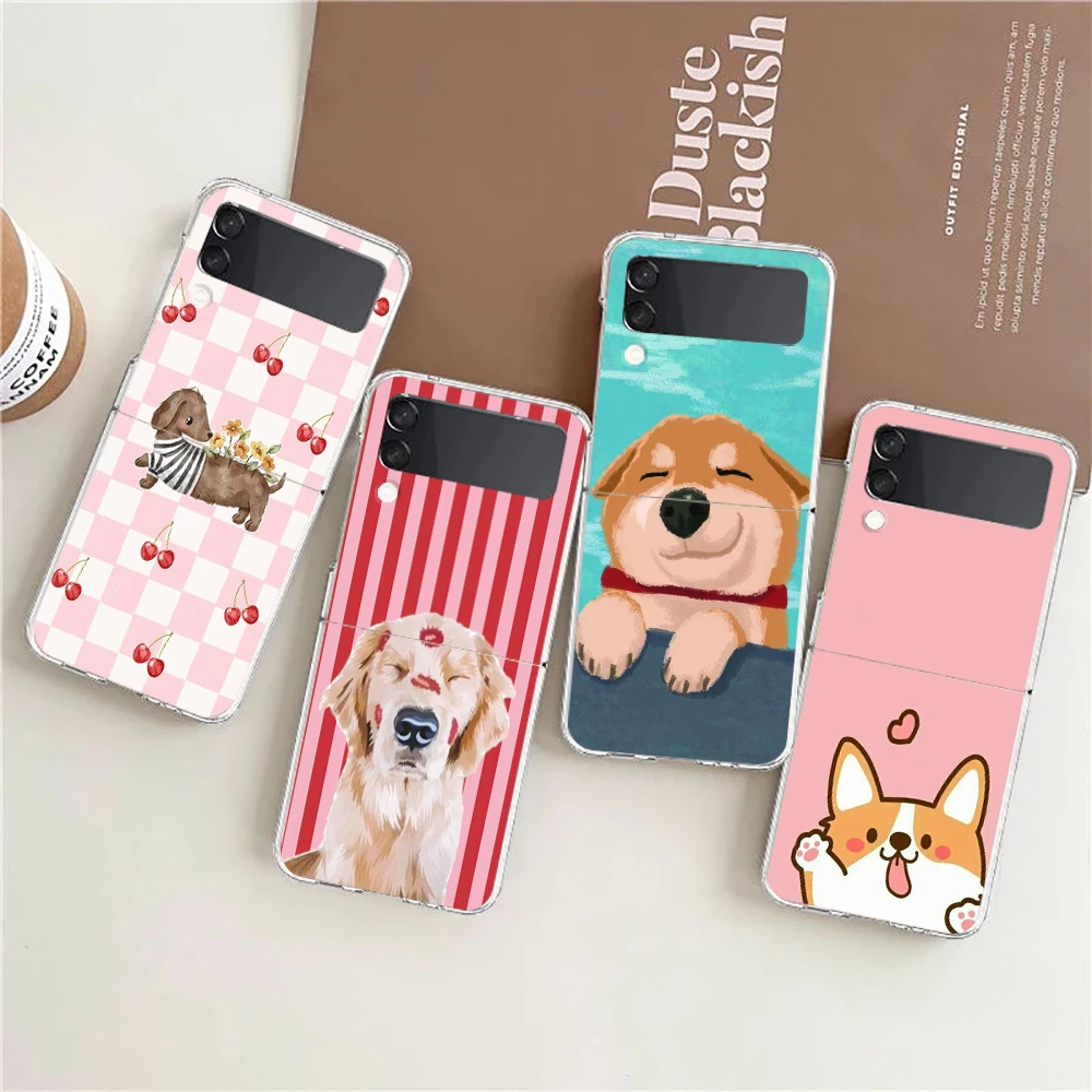 Phone Case For Samsung Galaxy Z Flip 3 4 5 6 7 8 Fold High Hard PC For Galaxy Z Flip3 Cover Funny Cartoon Dog Couple Animals
