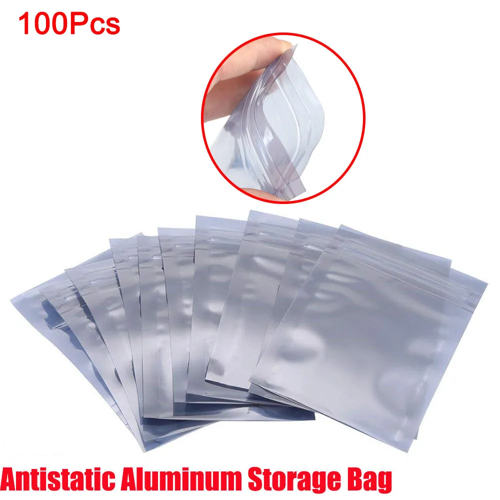 100Pcs Resealable Antistatic Bag 6x9cm 8x13cm 10x16cm Premium Anti Static Bag for SSD HDD and Other Electronic Devices