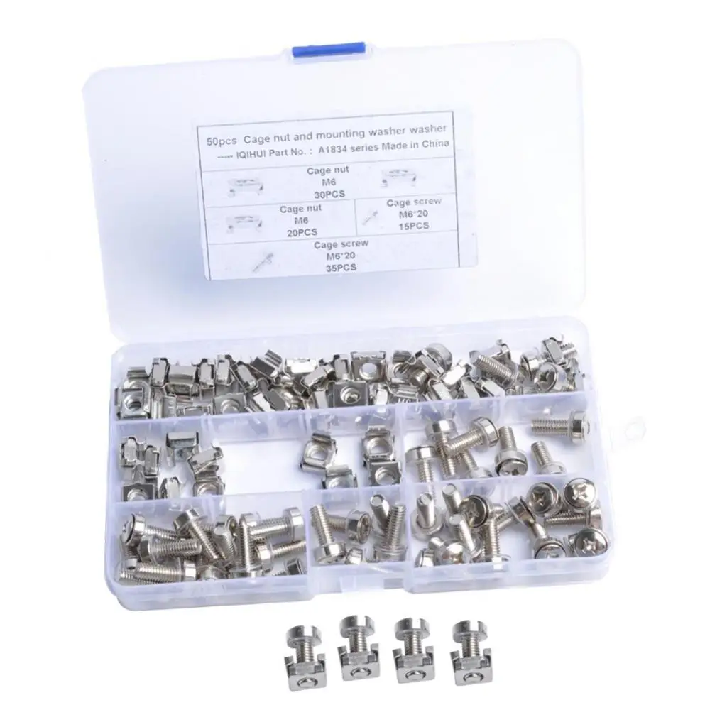 M5x20 Cage Square Nuts Silver Iron Mount Kit Server Rack Screws and Washers for Network Patch Panel