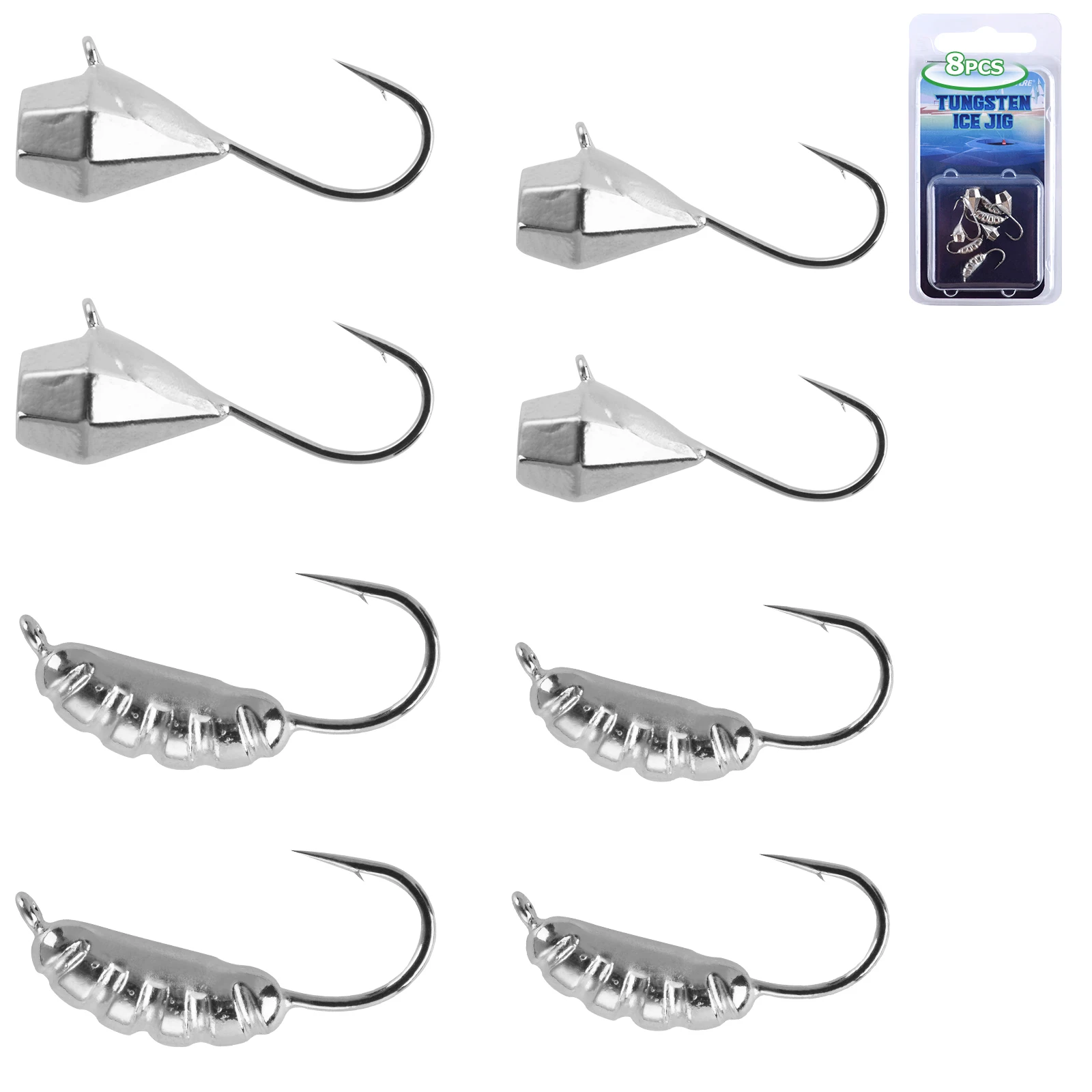 

Goture 8pcs Tungsten Ice Fishing Lure Winter Luminous Bait for Pike Carp Panfish Fishing Winter Fishing Tackle Tear Drop Hook