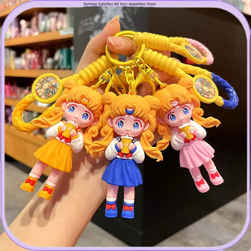 New Sailor Moon  Usagi Chibiusa Ami Silicone Key Chain Anime Kawaii Cartoon Figure Bag Charm Gift for Women Girls